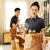 Fast Food Polyester Fabric Classic Traditional Chinese Style Restaurant Waiter Uniform